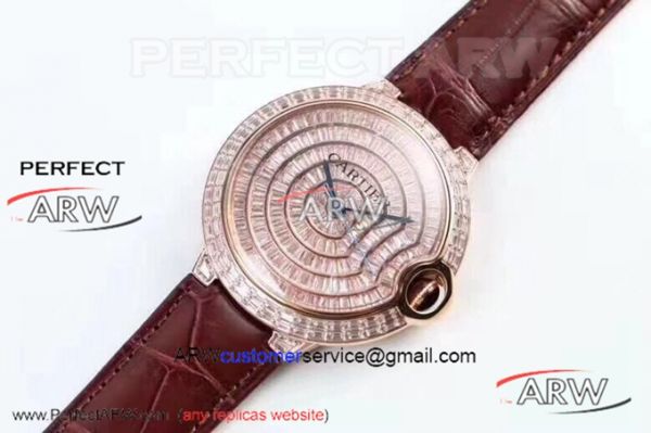 Perfect Replica Diamond Pave Cartier Ballon Bleu 42mm Iced Out Watch For Sale